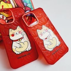 Case Ốp điện thoại iPhone Mèo may mắn Đỏ Trong nhám Viền camera Titan iPhone 11/12/13/14/Pro/Promax -  TẾT