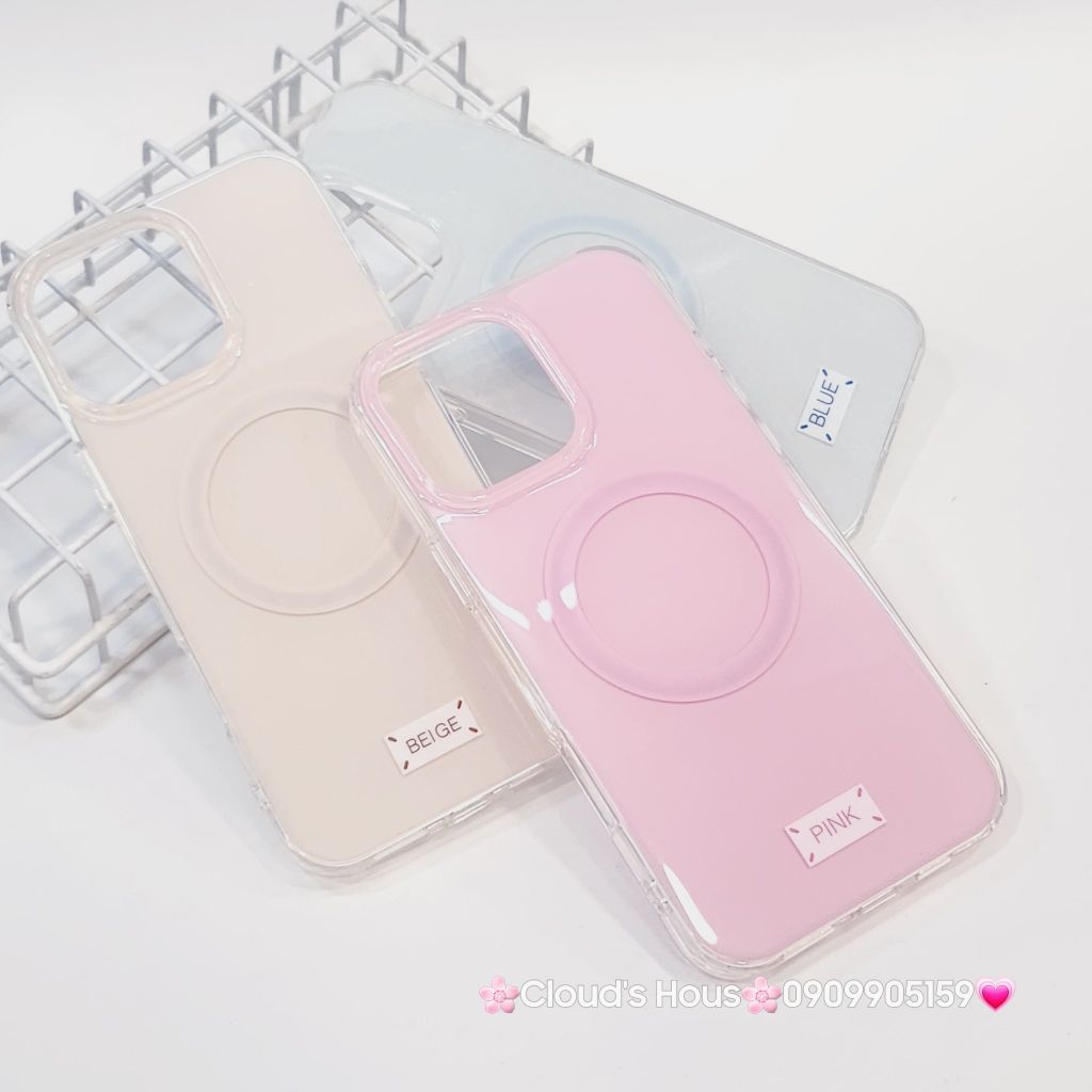 Case Ốp điện thoại iPhone Trong Crytal Magsafe Hồng Pastel Case iPhone 12/13/14/15/16/Pro/Promax