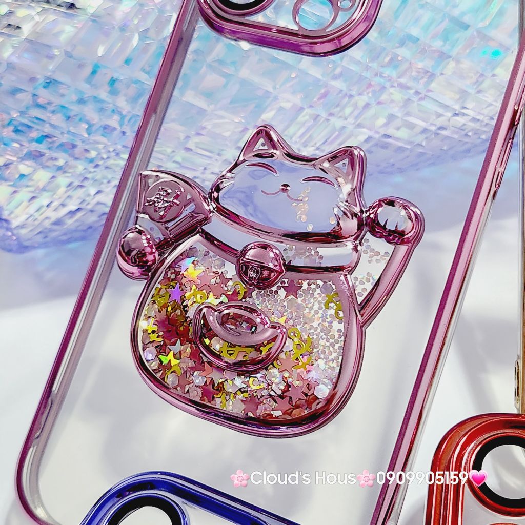 Case Ốp điện thoại iPhone Mèo Trong Hạt Bling Bling viền màu iPhone 11/12/13/14/15/Pro/Promax - TẾT