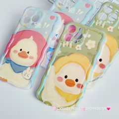 Case Ốp điện thoại iPhone Vịt Cute Đeo Yếm Hologram Viền Gợn Sóng iPhone 11/12/13/14/15/Pro/Promax