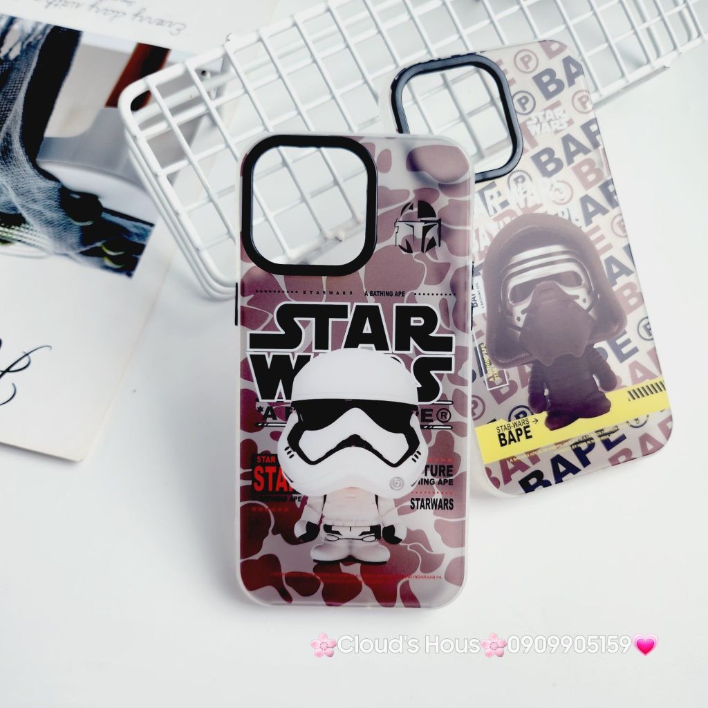 Case Ốp điện thoại iPhone Nhám Bape Starwars iPhone X/Xs/XSM/11/12/13/14/15/Plus/Pro/Promax