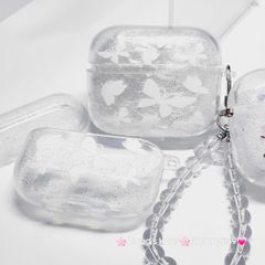 Cover Case Vỏ bảo vệ Airpod Trong Bling Bling Bướm & Hoa Nhí kèm móc khóa Airpod 1/2/3/Pro/Pro2