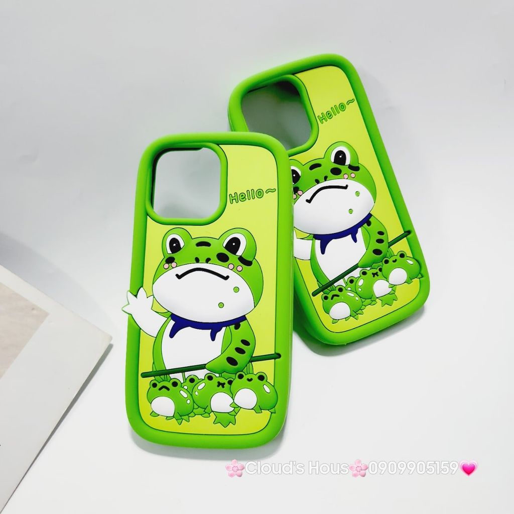Case Ốp điện thoại iPhone Ếch xanh cầm gậy Hello Su dẻo iPhone 11/12/13/14/15/Plus/Pro/Promax