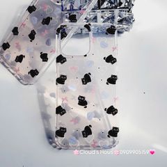 Case Ốp điện thoại iPhone Trong Mèo Đen Nền Tim Hologram iPhone 12/13/14/15/Pro/Promax