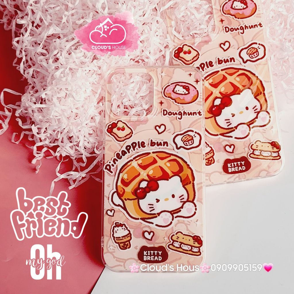 Case Ốp điện thoại iPhone Magsafe Mèo Hello Kitty Bread Pineapple bun Kèm Popsocket Nam Châm iPhone 11/12/13/14/15/Pro/Promax