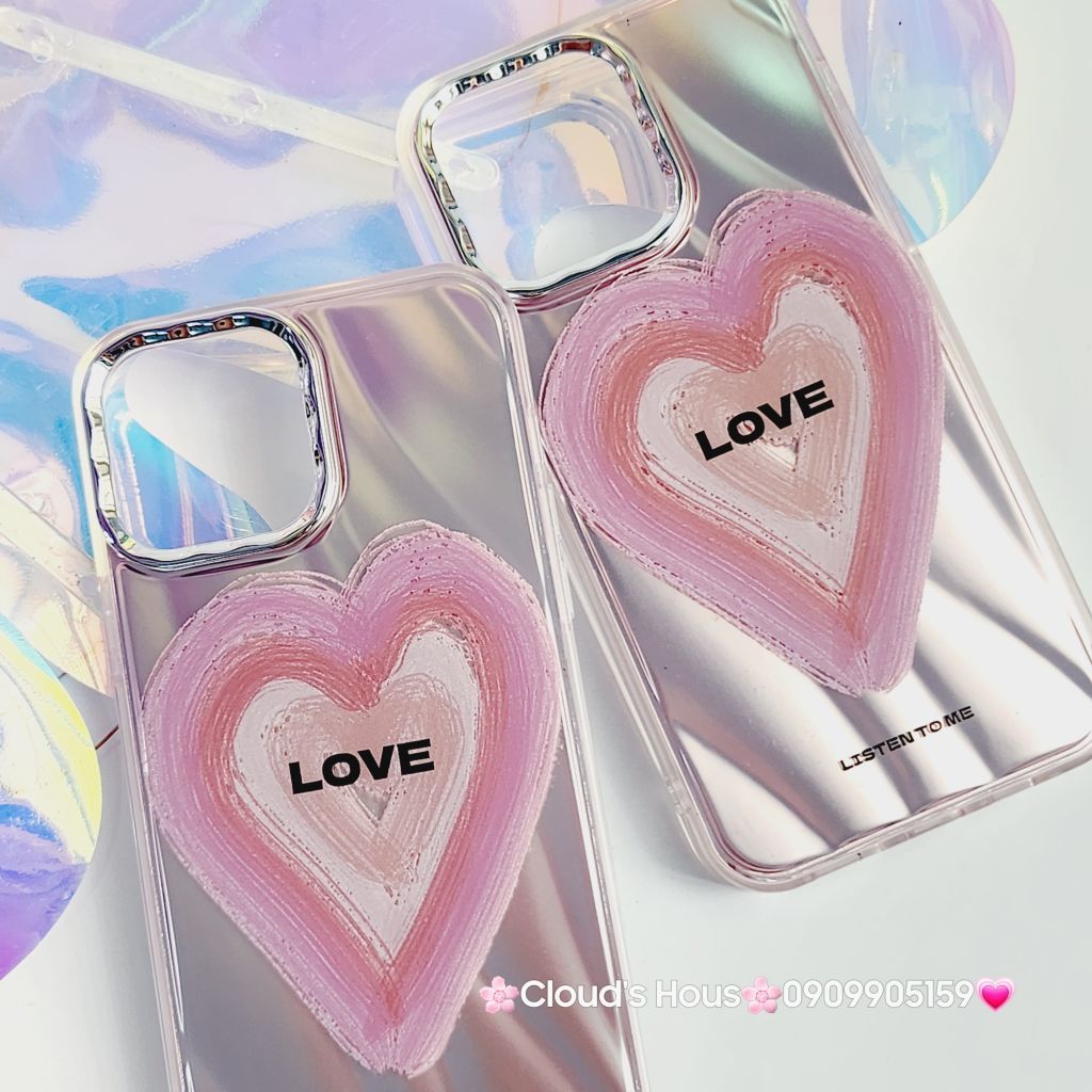 Case Ốp điện thoại iPhone Trái tim Love ánh hồng iPhone 11/12/13/14/15/Pro/Promax