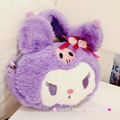 Túi xách Kuromi kẹp nơ lông xù
