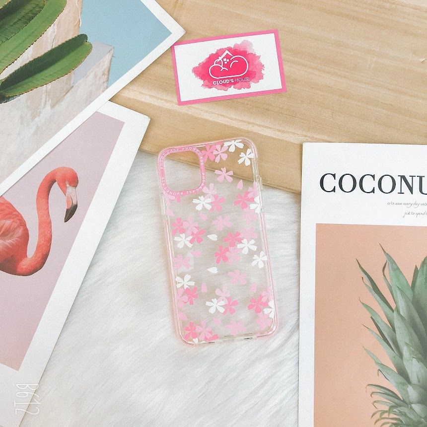 CASE IPHONE HOA Trong Viền Chống Shock Nền Hồng