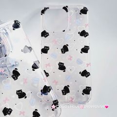 Case Ốp điện thoại iPhone Trong Mèo Đen Nền Tim Hologram iPhone 12/13/14/15/Pro/Promax