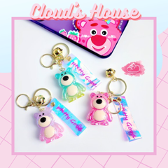 MÓC KHÓA GẤU DÂU LOTSO Hologram Bling bling