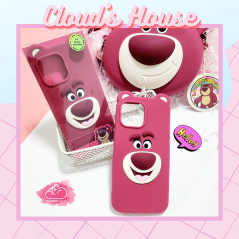 Case Ốp điện thoại iPhone Gấu dâu Lotso Su dẻo 3D Nổi Chính hãng Disney iPhone 12/13/14/Pro/Promax