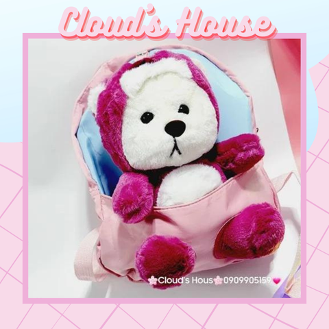 Balo Gấu Dâu Lotso Vải dù Gấu Bông nổi