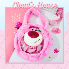 Túi đeo chéo Gấu dâu Lotso Trong Hồng nhạt 3D Nổi