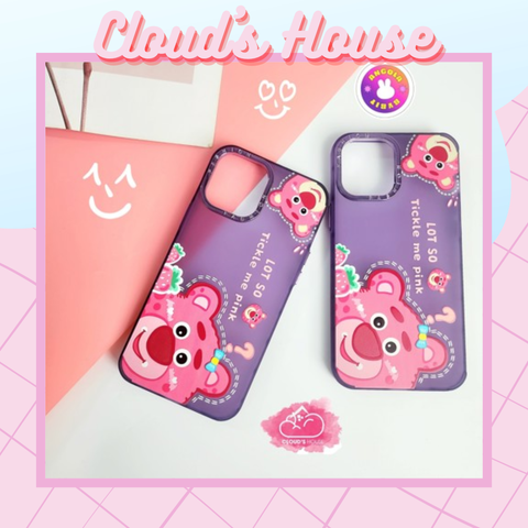 Case Ốp điện thoại iPhone Gấu dâu Lotso Nhám tím viền xi iPhone 11/12/13/14/Plus/Pro/Promax