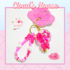 Móc khóa Hình tròn Bling bling nước hồng kèm charm nice gift