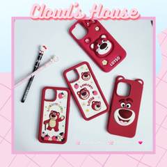 Case Ốp điện thoại iPhone Gấu dâu Lotso Su dẻo nền trắng Chính hãng Disney iPhone 12/13/14/15/Plus/Pro/Promax