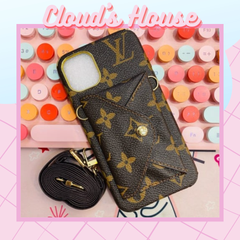 Case Ốp điện thoại iPhone LV da đựng thẻ kèm dây sang chảnh