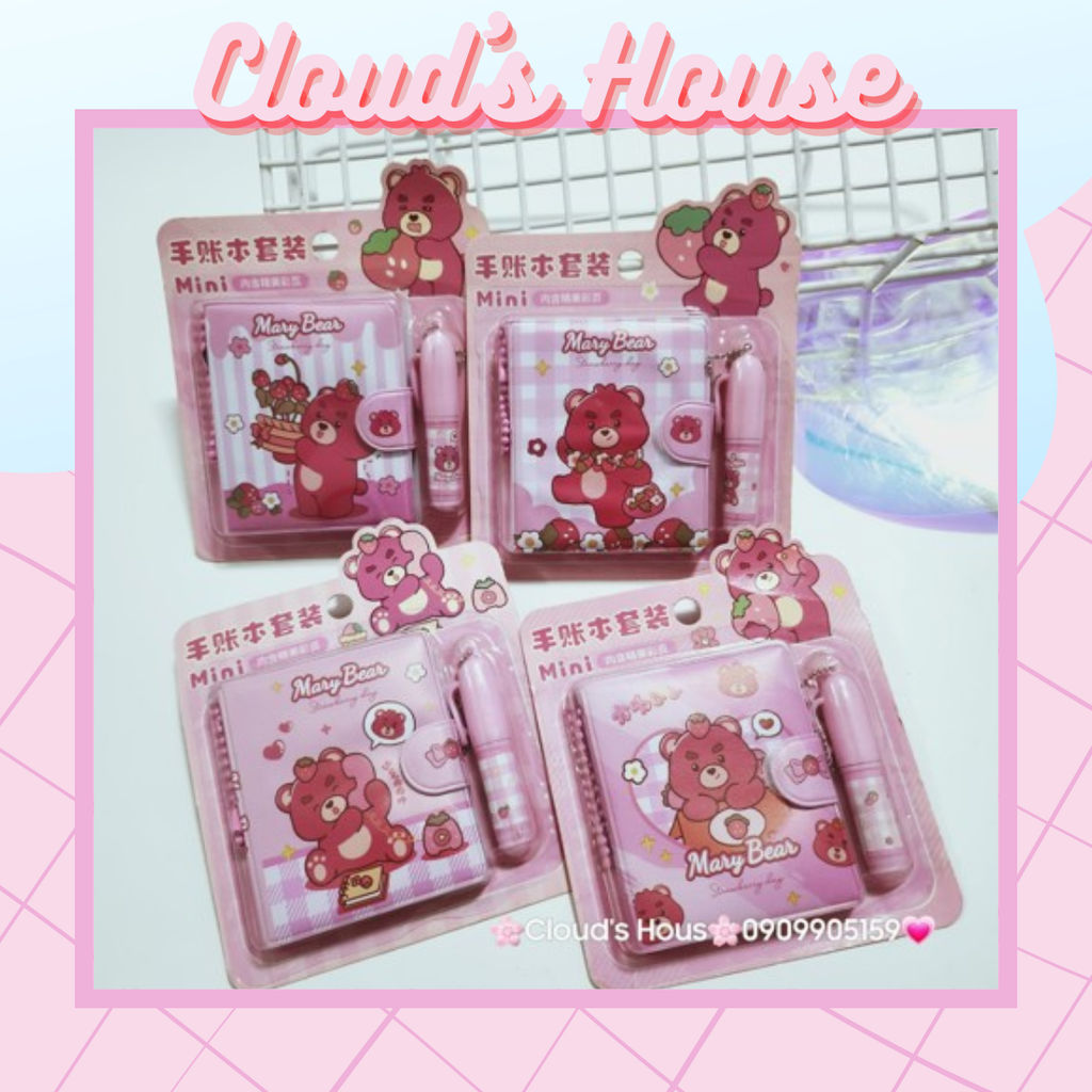 Set Sổ Mini Móc khóa Gấu Dâu Lotso Kèm Bút