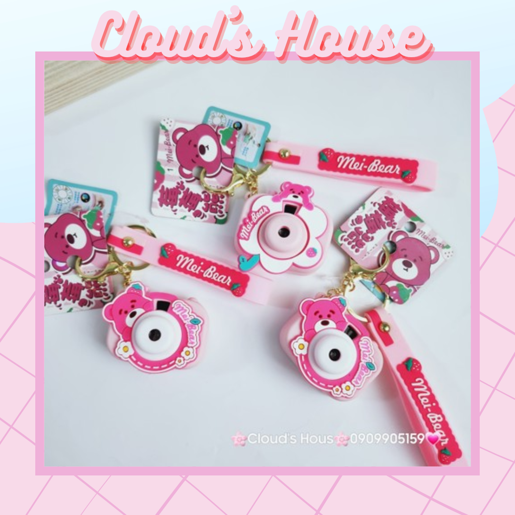 Móc Khóa Máy Ảnh Gấu Dâu Lotso Có đèn Mi Bear