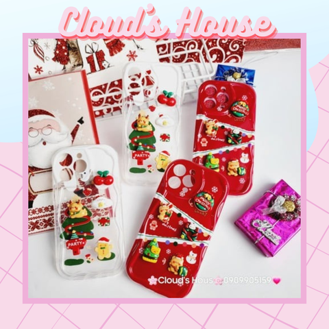 Case Ốp điện thoại iPhone Noel đỏ icon nổi dẻo iPhone 11/12/13/14/15/Plus/Pro/Promax