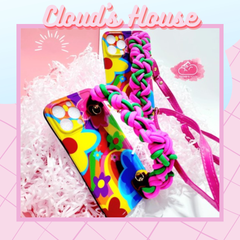 Case Ốp điện thoại iPhone Hoa sặc sỡ Dây tua rua Hồng Có dây đeo iPhone 11/12/13/14/Pro/Promax