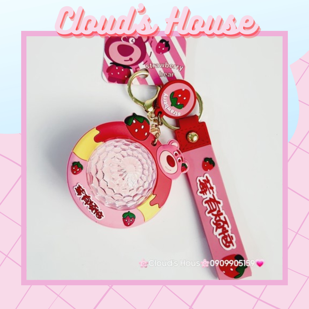 Móc Khóa Gấu Dâu Lotso Hình Cầu đĩa bay có đèn