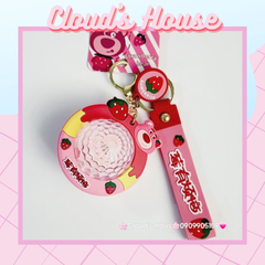 Móc Khóa Gấu Dâu Lotso Hình Cầu đĩa bay có đèn