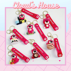 Móc khóa Gấu dâu Lotso đồ ăn & cầm gậy Strawberry