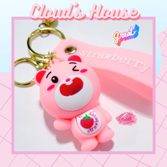 MÓC KHÓA GẤU DÂU LOTSO Đầu To Cute Đáng Yêu (CẦM GẬY)