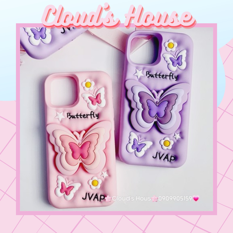 Case Ốp điện thoại iPhone Su dẻo Cánh bướm dối gian Popsocket iPhone 11/12/13/14/15/Plus/Pro/Promax (Hồng - Tím)