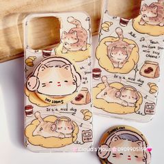 Case Ốp điện thoại iPhone Mèo Mập Lười Nice Day Kèm Popsocket Magsafe Nam Châm iPhone 11/12/13/14/15/Pro/Promax