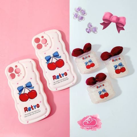 Case Ốp điện thoại iPhone CHERRY RETRO Chất phao Viền gợn sóng iPhone 11/12/13/14/Pro/Promax