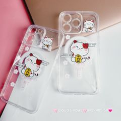 Case Ốp điện thoại iPhone Trong Magsafe Mèo may mắn Cute Cat kèm Popsocket iPhone 11/12/13/14/15/Pro/Plus/Promax - TẾT