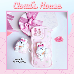 Case Ốp điện thoại iPhone Thỏ Hồng Kute + popsocket Chất phao Viền gợn sóng iPhone 11/12/13/14/Pro/Promax