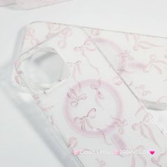 Case Ốp điện thoại iPhone Magsafe Nền Trắng Nơ Hồng PopSocket iPhone 12/13/14/15/16/Pro/Promax