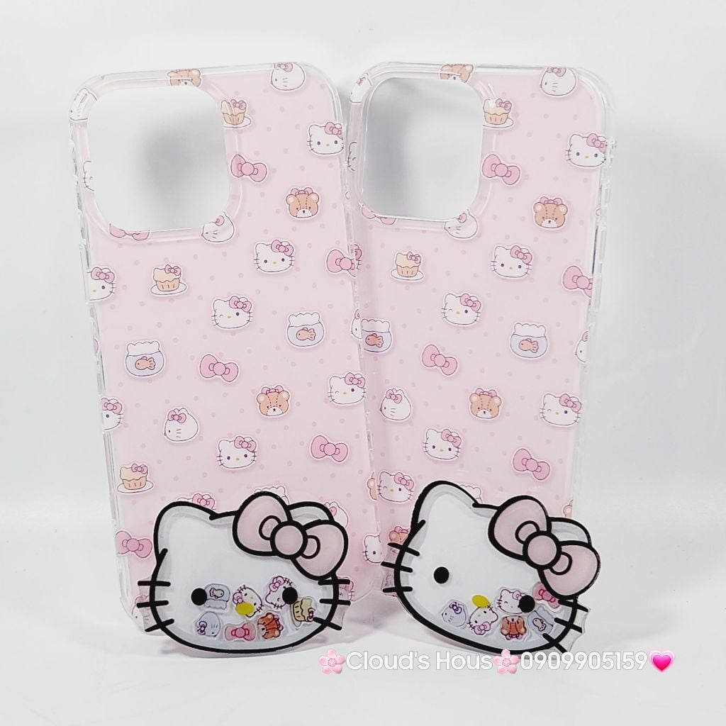Case Ốp điện thoại iPhone Hello Kitty Nền Hồng PopSocket iPhone 12/13/14/15/16/Pro/Promax