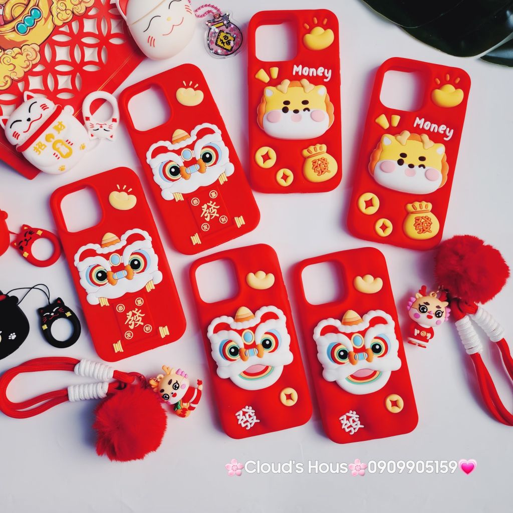 Case Ốp điện thoại iPhone Su dẻo Lân Đỏ kèm Popsocket iPhone 11/12/13/14/15/Pro/Promax - TẾT