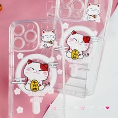 Case Ốp điện thoại iPhone Trong Magsafe Mèo may mắn Cute Cat kèm Popsocket iPhone 11/12/13/14/15/Pro/Plus/Promax - TẾT