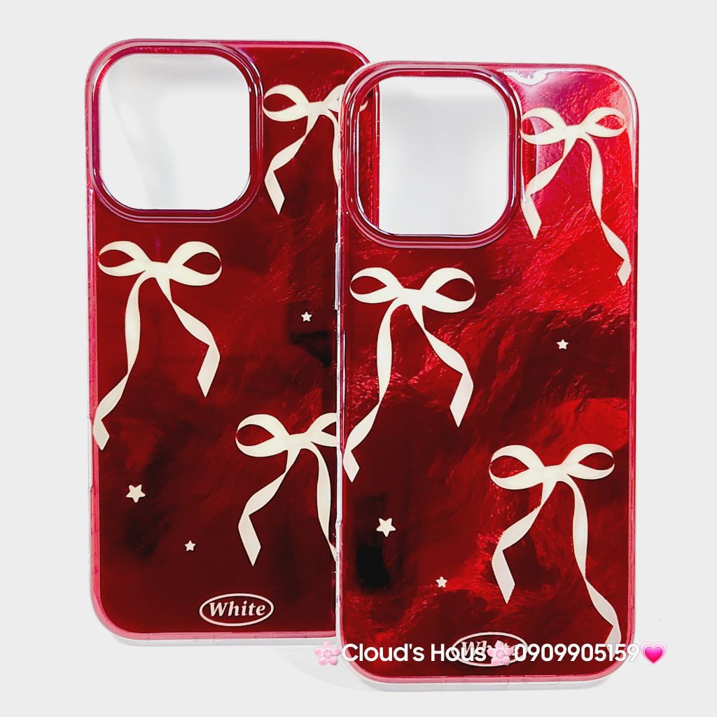 Case Ốp điện thoại iPhone Nơ Trắng Nền Đỏ White iPhone 12/13/14/15/16/Pro/Promax