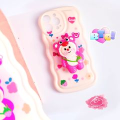 Case Ốp điện thoại iPhone Gấu dâu Lotso Chất phao Viền gợn sóng Kèm popsoket iPhone 11/12/13/14/Plus/Pro/Promax