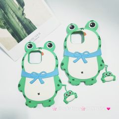 Case Ốp điện thoại iPhone Ếch xanh đeo nơ Su dẻo kèm móc khóa iPhone 11/12/13/14/15/Plus/Pro/Promax