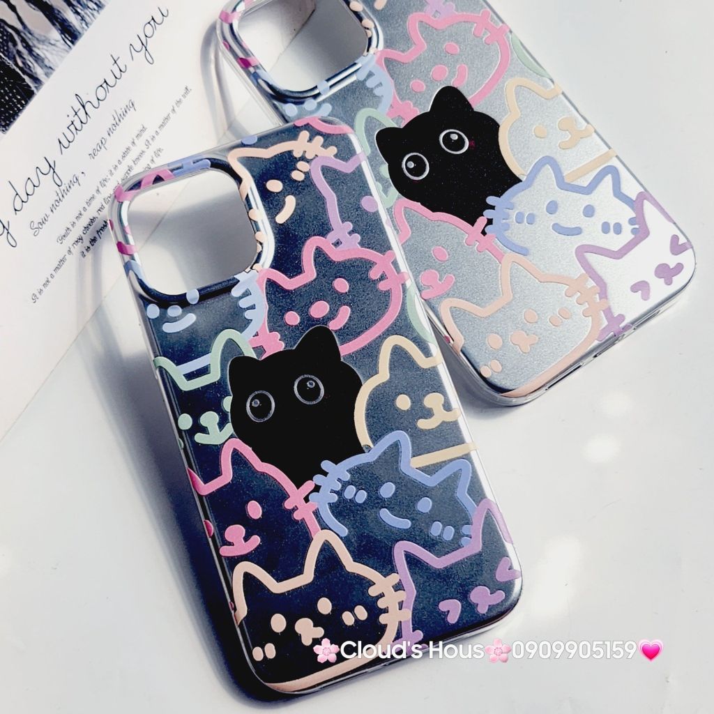 Case Ốp điện thoại iPhone Mèo Đen Hologram Ánh Bạc iPhone 11/12/13/14/15/Pro/Promax