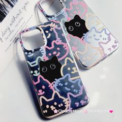 Case Ốp điện thoại iPhone Mèo Đen Hologram Ánh Bạc iPhone 11/12/13/14/15/Pro/Promax