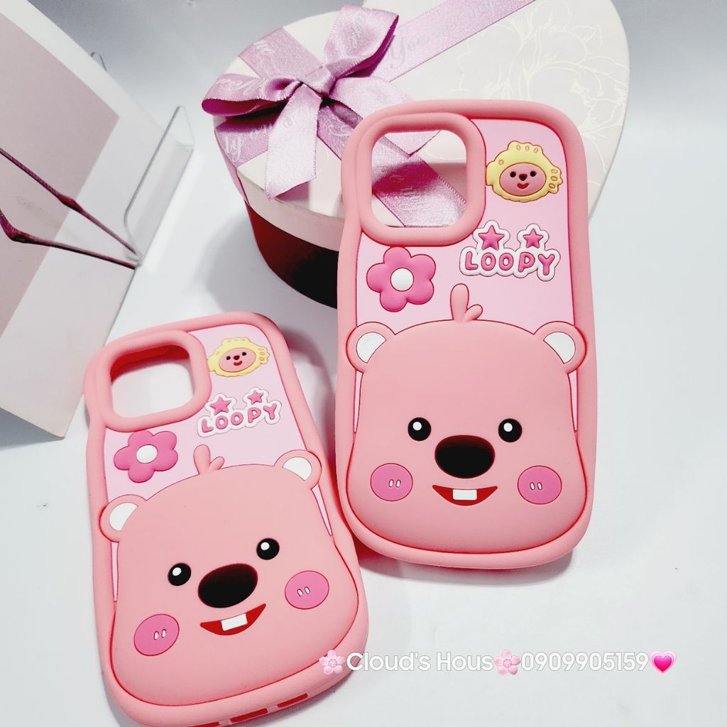 Case Ốp điện thoại iPhone Su dẻo Loopy Nền Hồng Viền Gợn Sóng iPhone 11/12/13/14/15/Pro/Promax