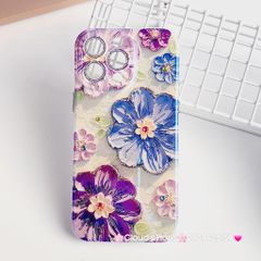 Case Ốp điện thoại iPhone Hoa Hologram nền xanh lá viền nhám bảo vệ cụm camera đính đá iPhone 11/12/13/14/15/Pro/Promax