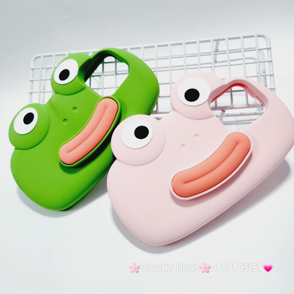 Case Ốp điện thoại iPhone Su dẻo Ếch Môi Dày 3D Nổi Xanh & Hồng iPhone 11/12/13/14/15/Pro/Promax