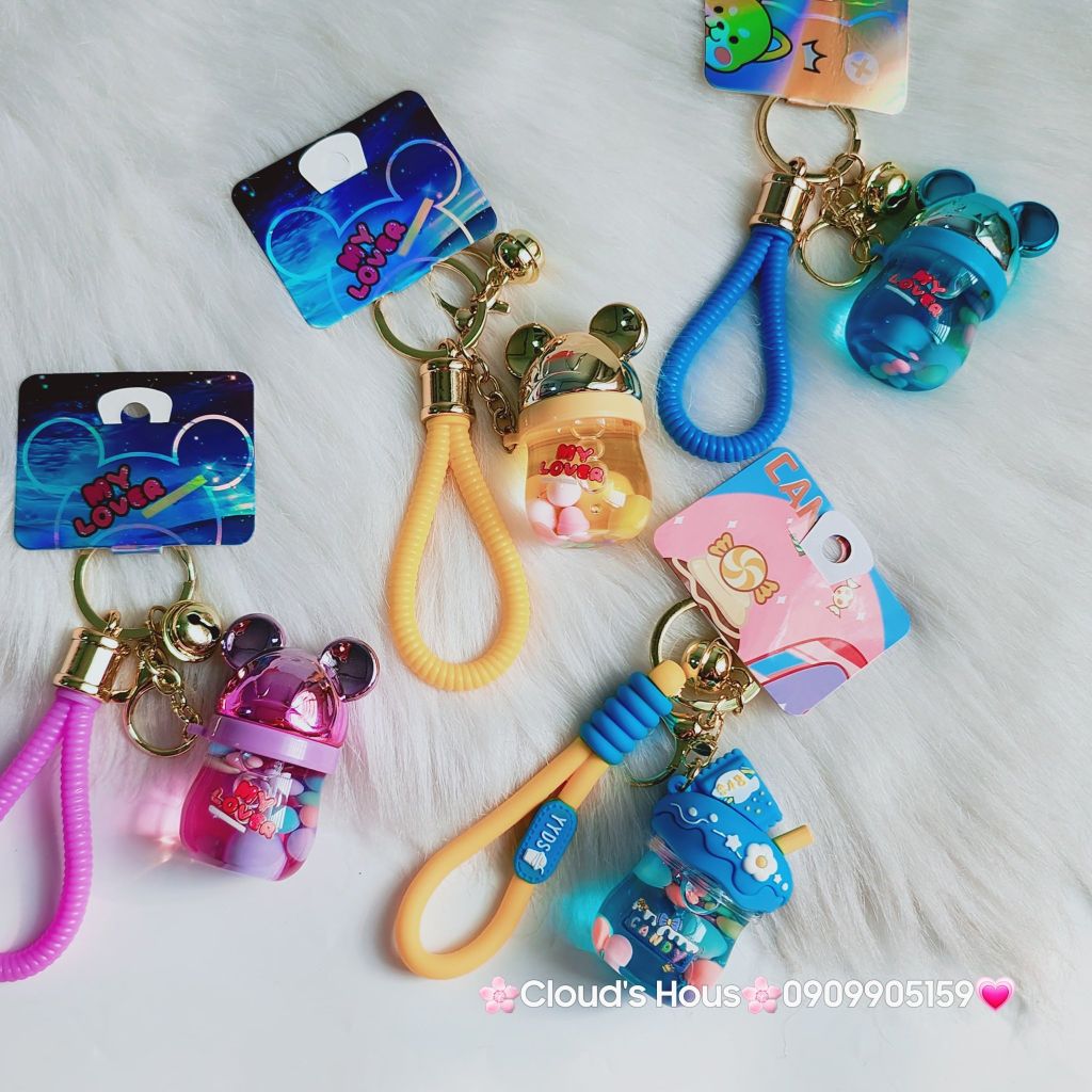 Móc Khoá Bình Nước Bling Bling Tai Mickey & Candy