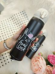 BÌNH GIỮ NHIỆT Đen Hoạ Tiết Ngộ Nghĩnh
