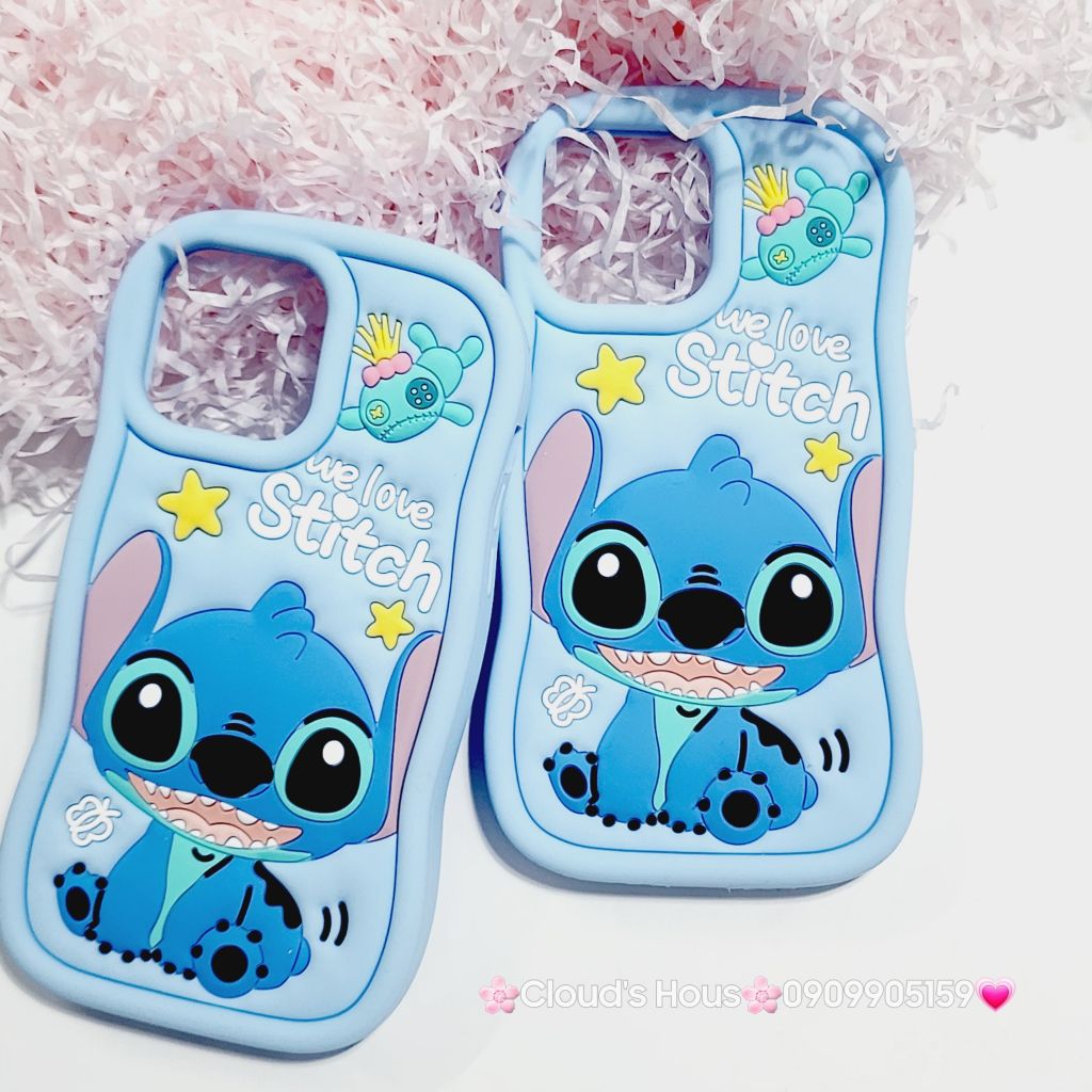 Case Ốp điện thoại iPhone Stitch xanh Su dẻo 3D Nổi iPhone 11/12/13/14/15/Plus/Pro/Promax