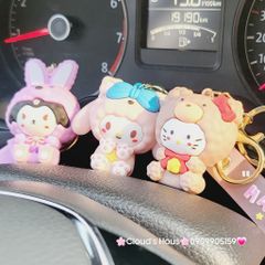 Móc khóa Gấu và Thỏ đầu xù Happy